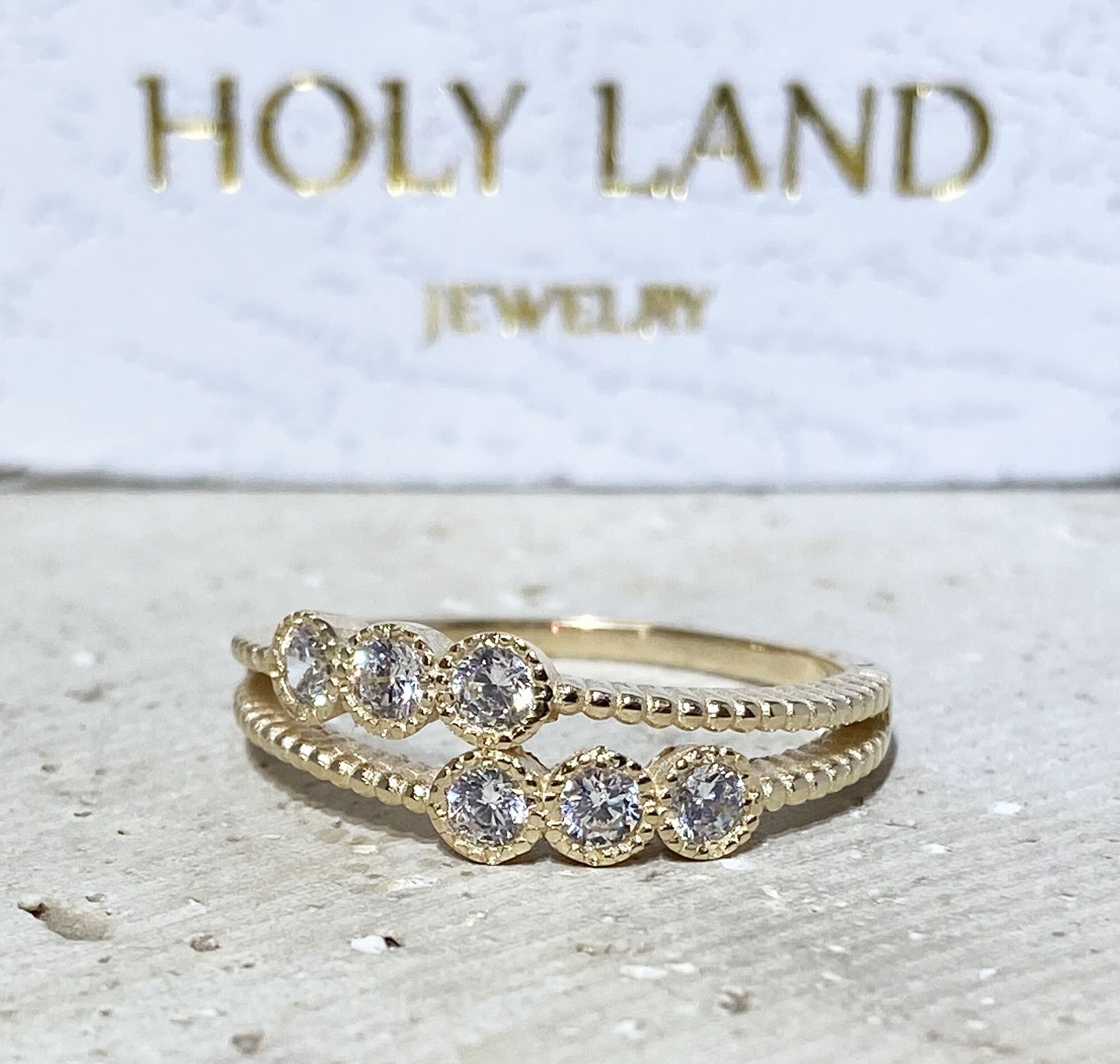 April Birthstone Round Clear Quartz Stackable Dual-Ring Set - H.L.Jewelry