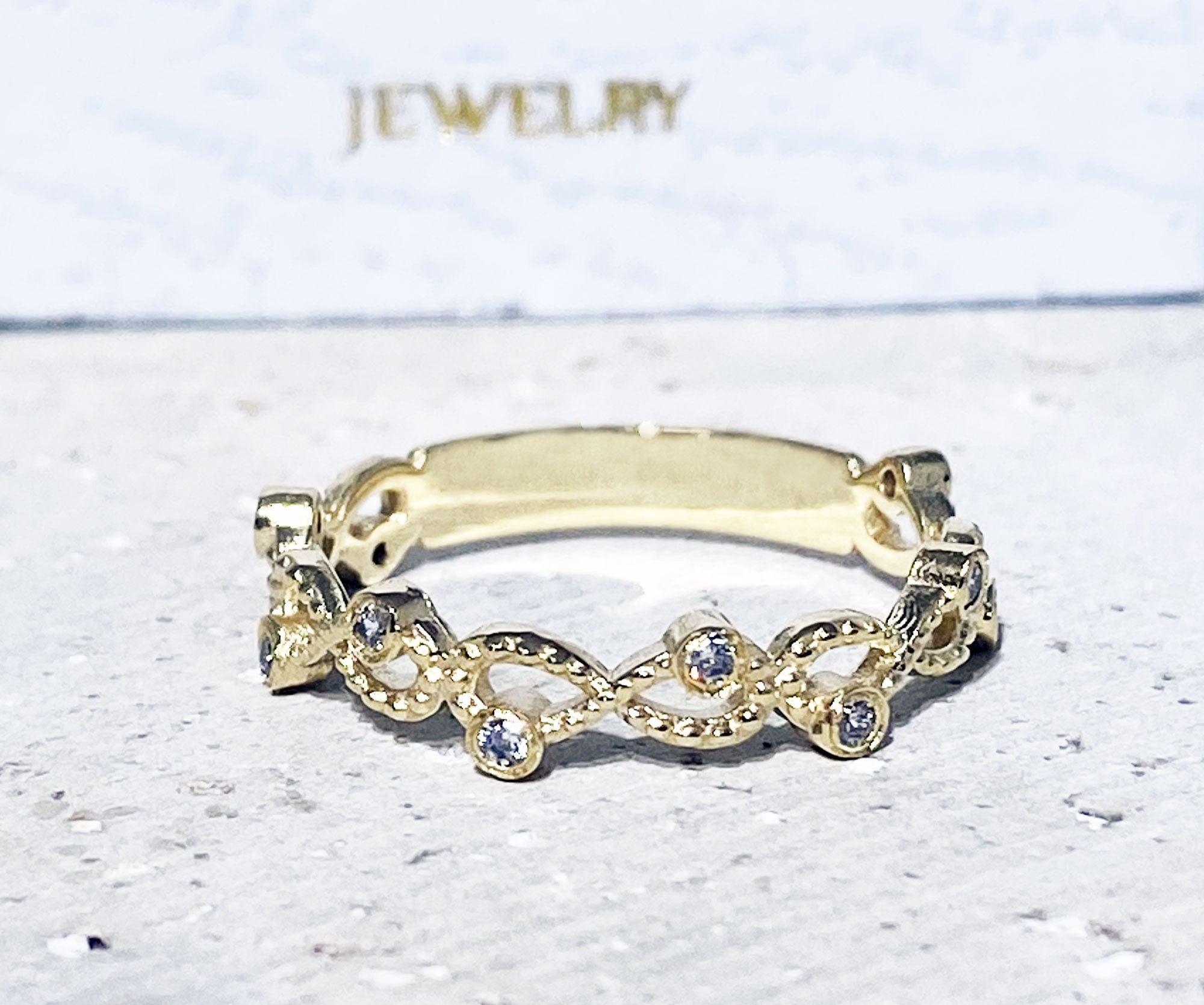 April Birthstone Round Clear Quartz Ten Stone Infinity Ring - H.L.Jewelry