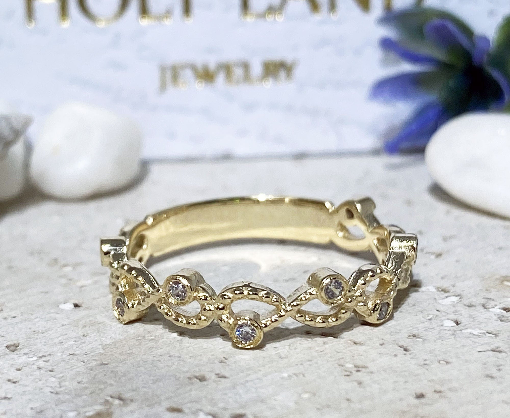 April Birthstone Round Clear Quartz Ten Stone Infinity Ring - H.L.Jewelry