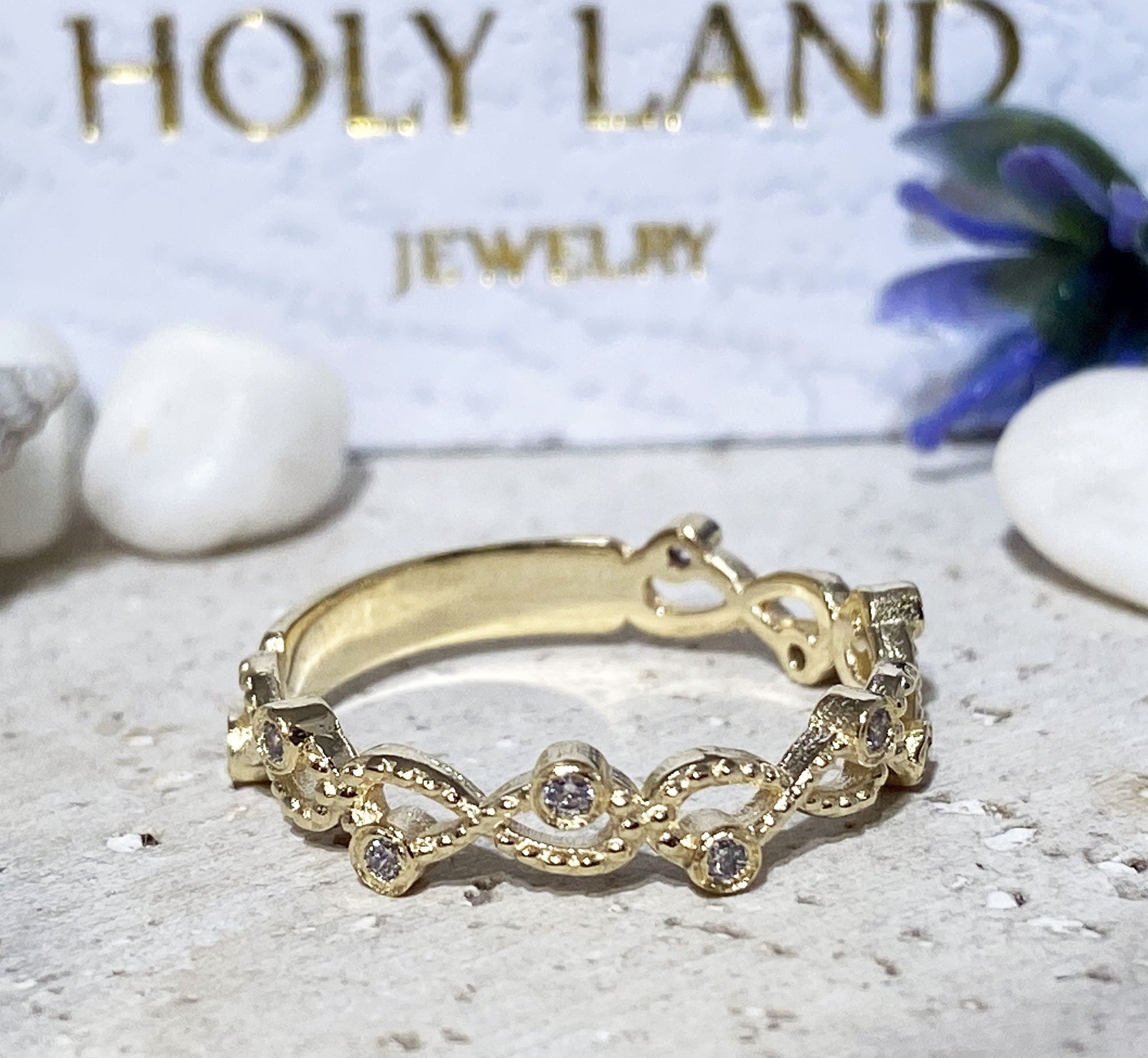 April Birthstone Round Clear Quartz Ten Stone Infinity Ring - H.L.Jewelry