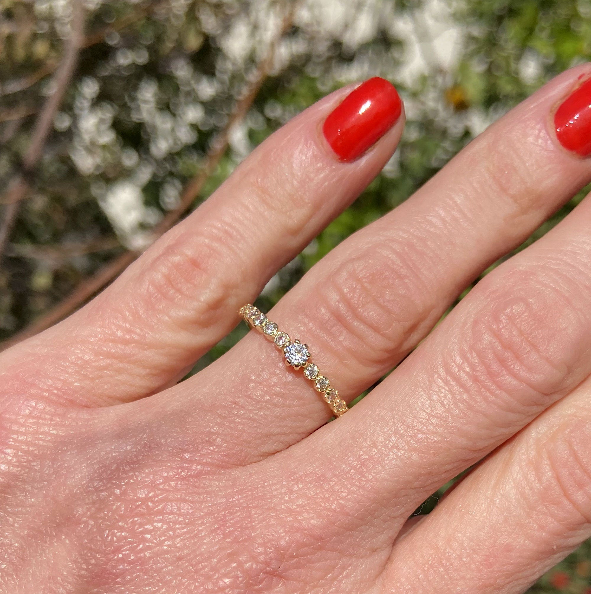 April Birthstone Round Clear Quartz Thirteen Stone Stackable Half Eternity Ring - H.L.Jewelry