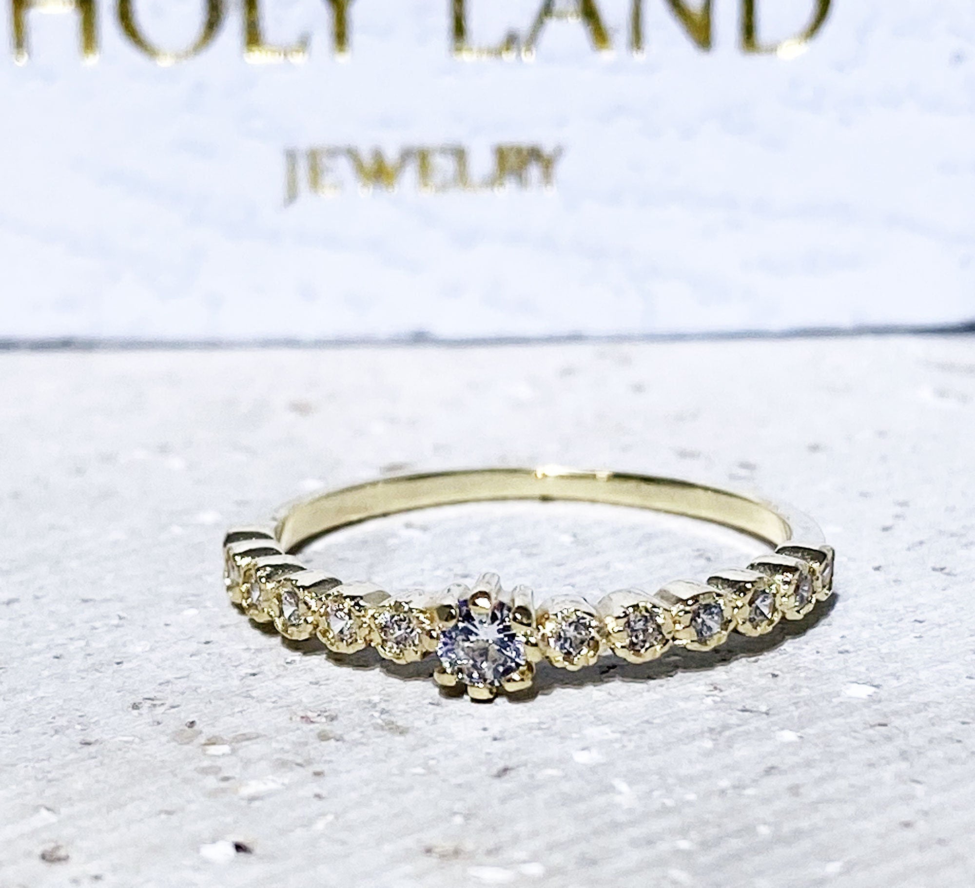 April Birthstone Round Clear Quartz Thirteen Stone Stackable Half Eternity Ring - H.L.Jewelry