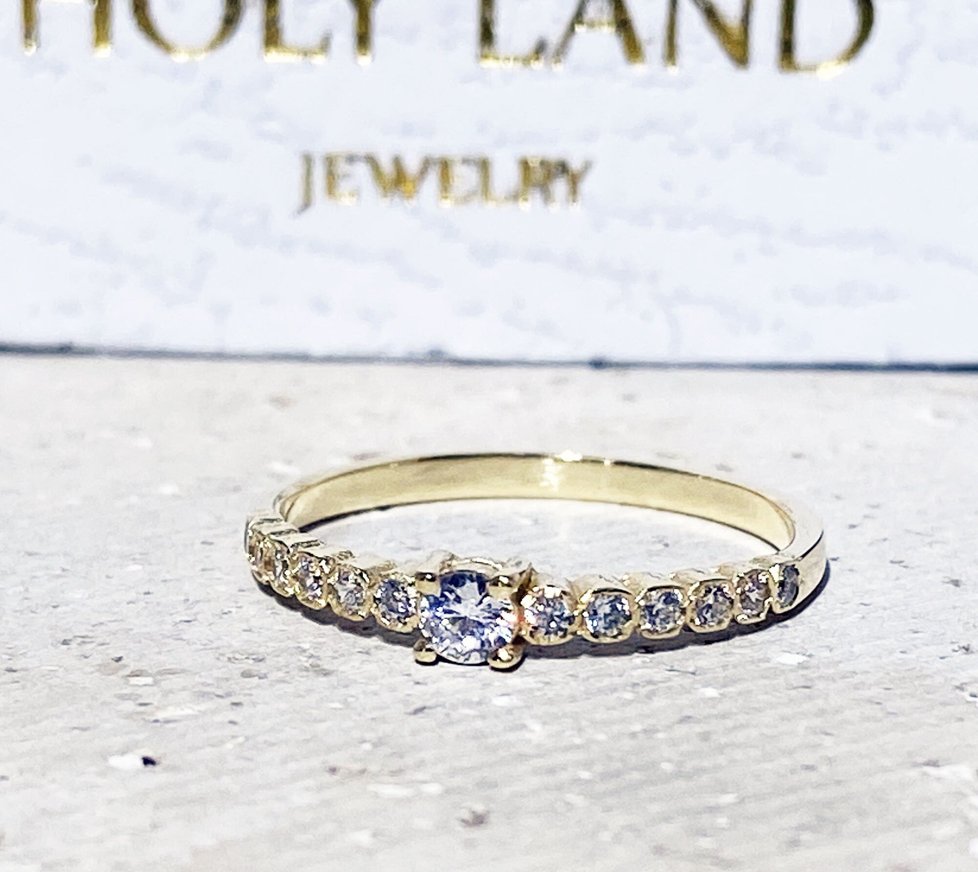 April Birthstone Round Clear Quartz Thirteen Stone Stacking Half Eternity Ring - H.L.Jewelry