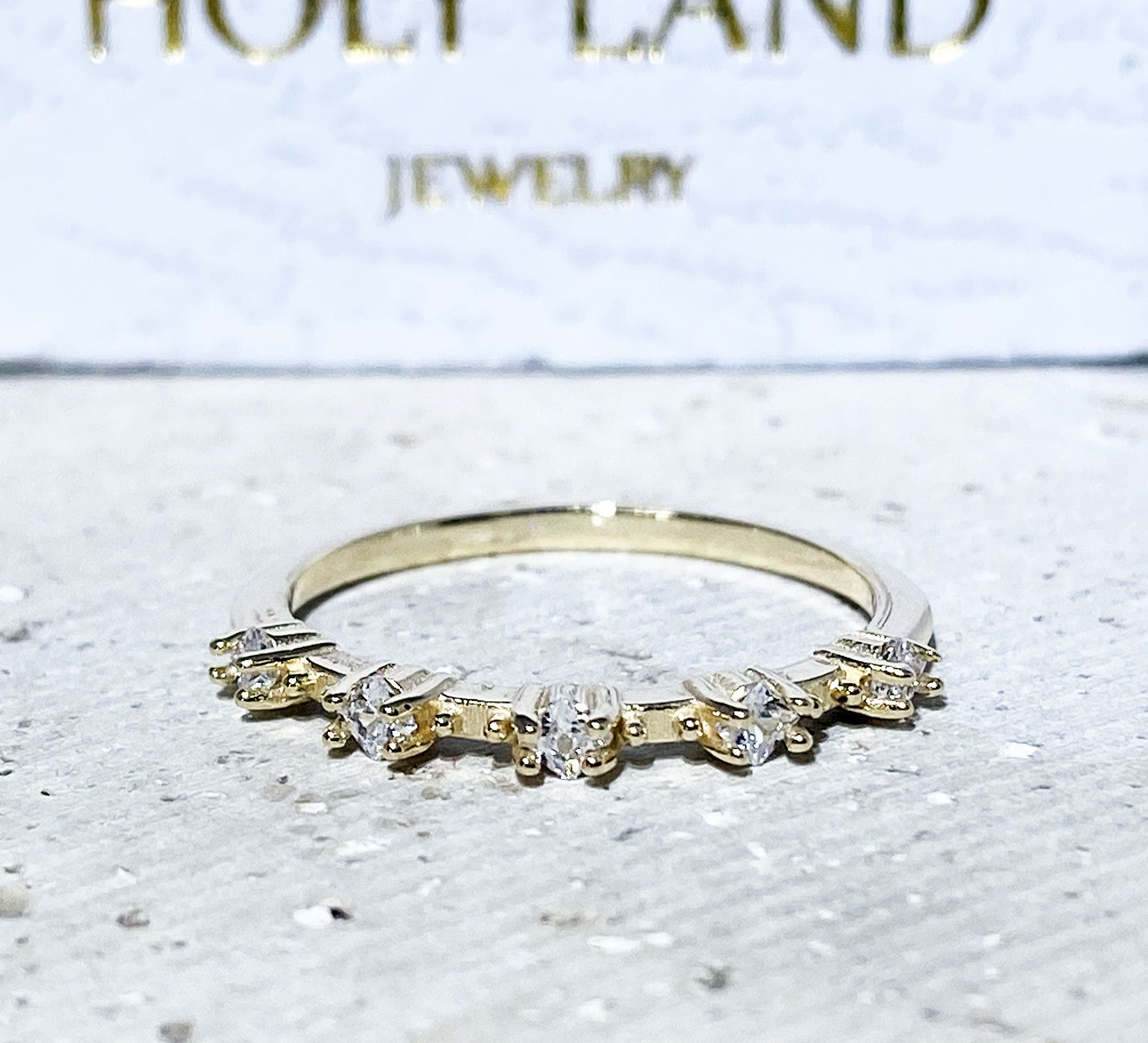 April Birthstone Square Clear Quartz Five Stone Simple Stacking Ring - H.L.Jewelry