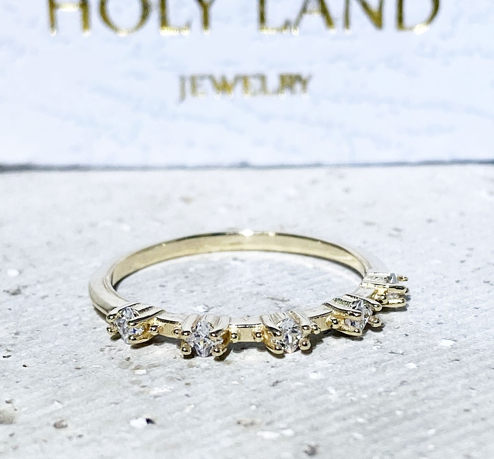 April Birthstone Square Clear Quartz Five Stone Simple Stacking Ring - H.L.Jewelry