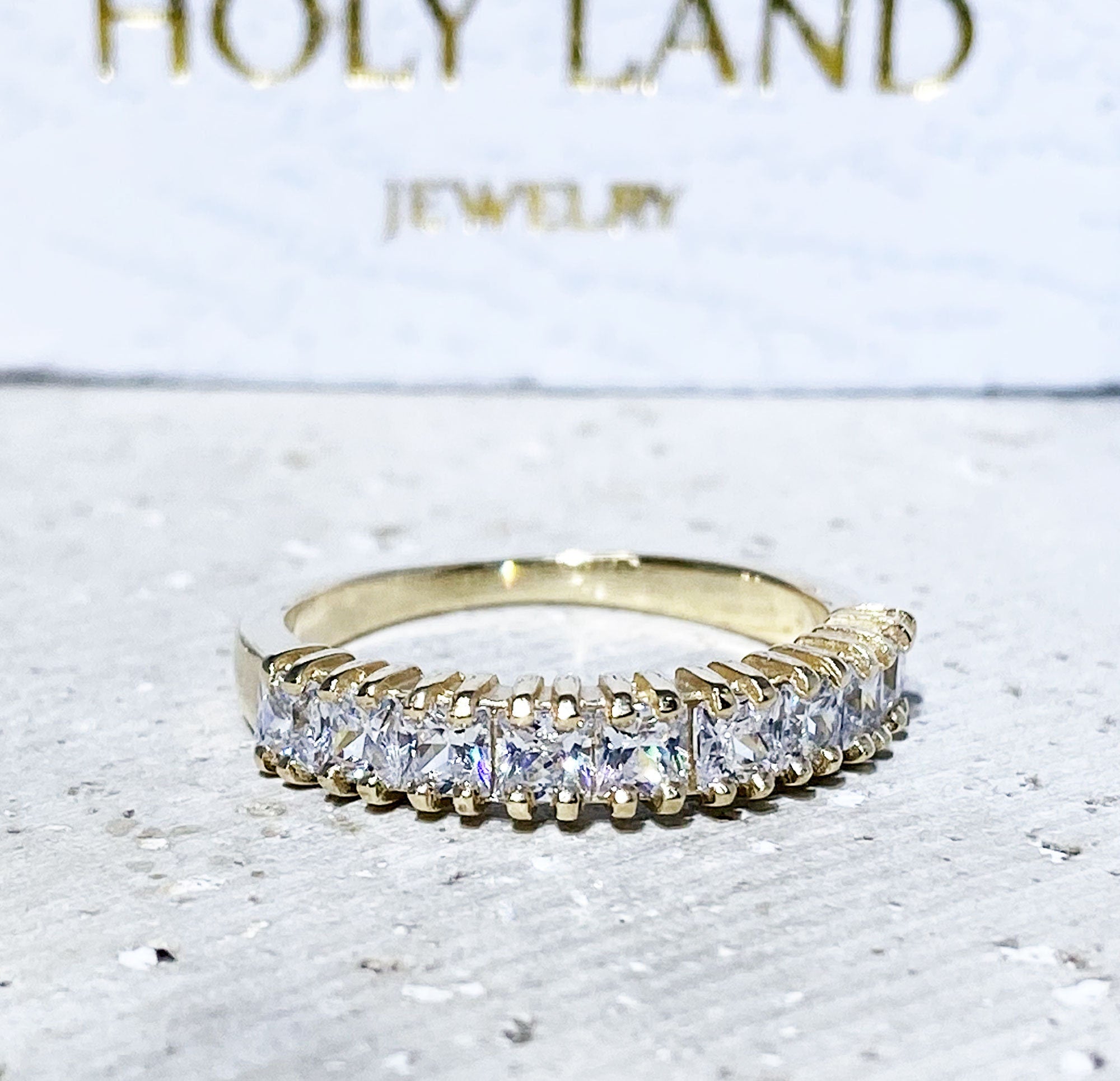April Birthstone Square Clear Quartz Nine Stone Stacking Half Eternity Ring - H.L.Jewelry