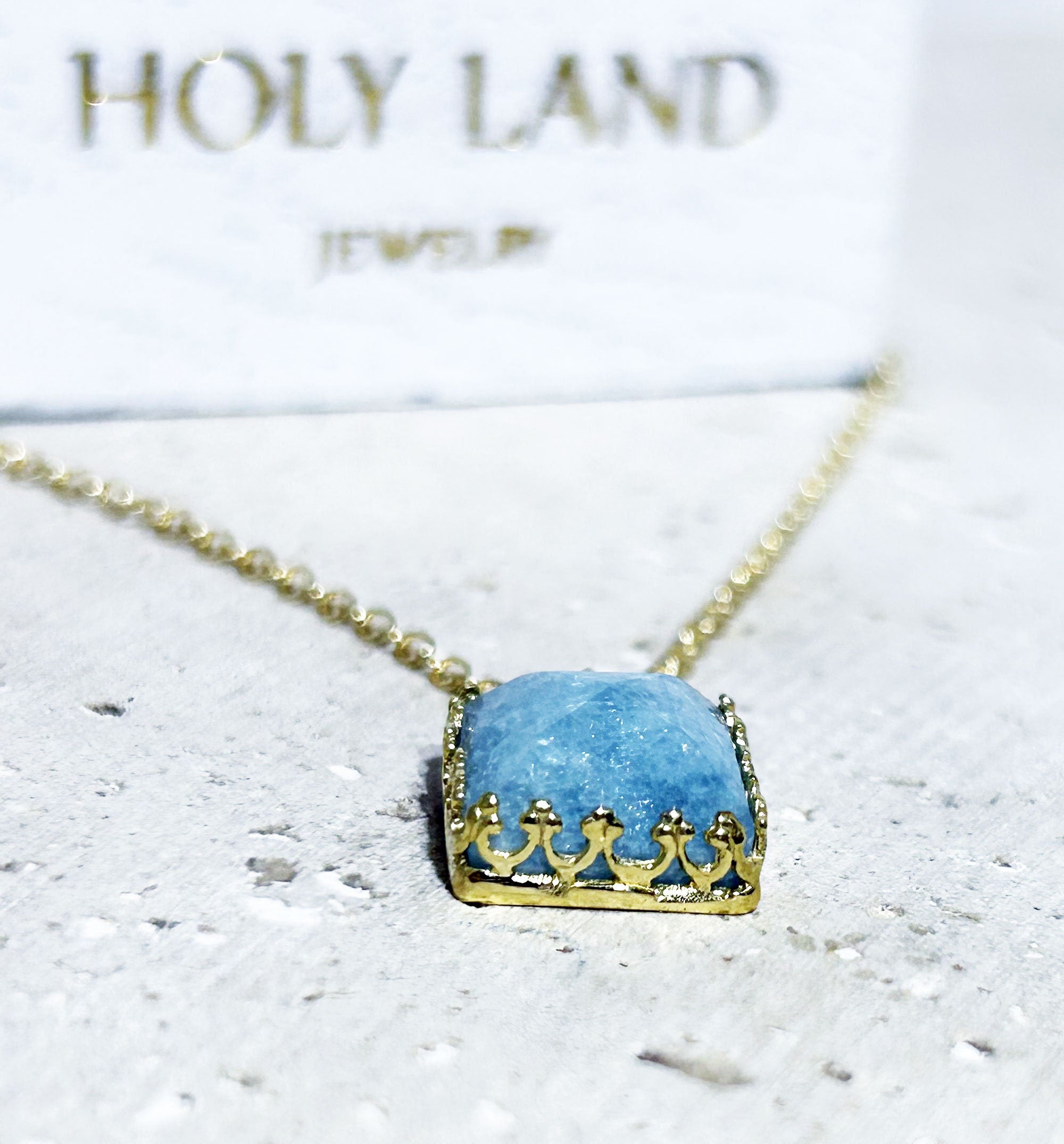 Aquamarine Madagascar Square Crown Chain Necklace - H.L.Jewelry