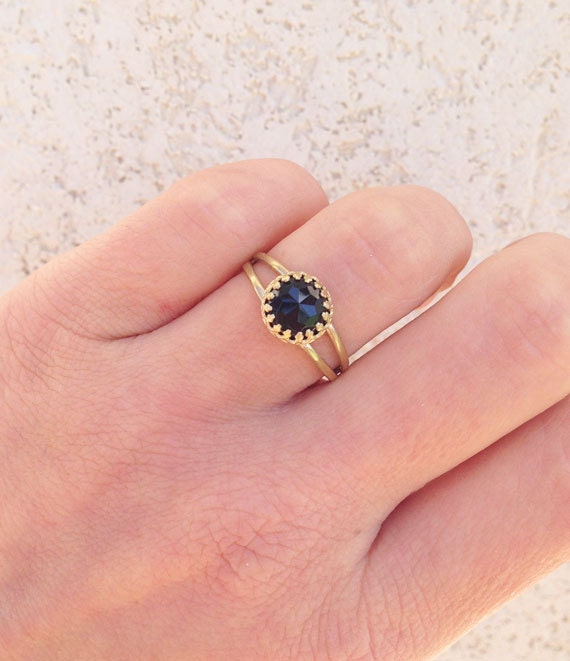 Black Onyx Double Band Round Crown Ring - H.L.Jewelry
