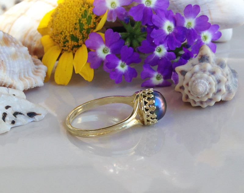Black Pearl Round Crown Ring - H.L.Jewelry