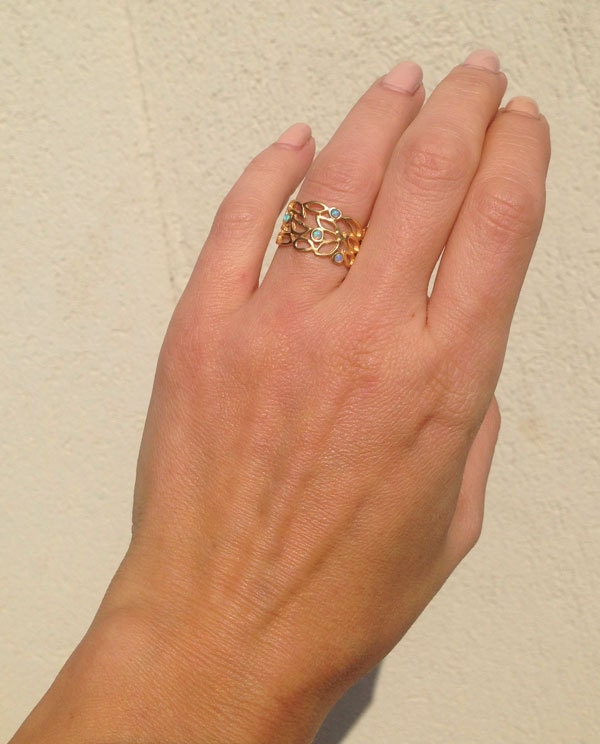 Blue Opal Four Stone Wide Lace Band Ring - H.L.Jewelry