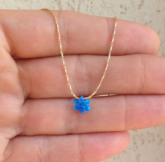Blue Opal Simple Delicate Chain Star Necklace - H.L.Jewelry