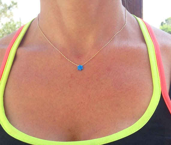 Blue Opal Simple Delicate Chain Star Necklace - H.L.Jewelry