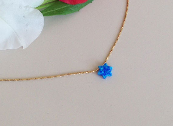 Blue Opal Simple Delicate Chain Star Necklace - H.L.Jewelry