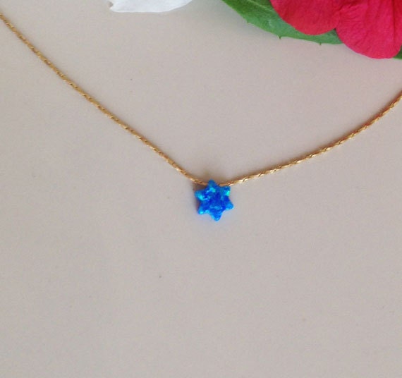 Blue Opal Simple Delicate Chain Star Necklace - H.L.Jewelry
