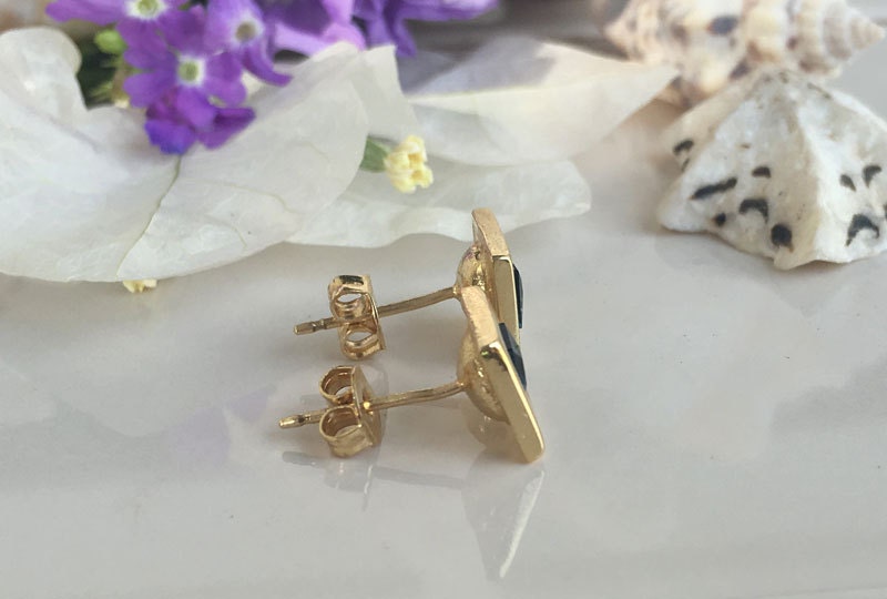 Blue Sapphire Square Stone Simple Stud Earrings - H.L.Jewelry