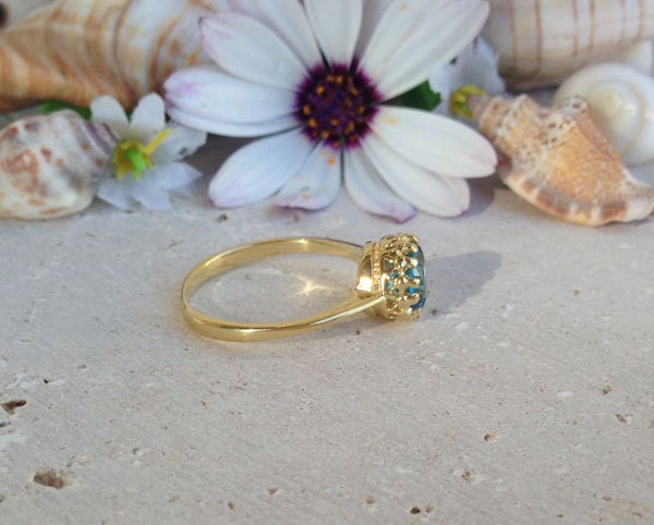 Blue Topaz Gemstone Round Crown Ring - H.L.Jewelry