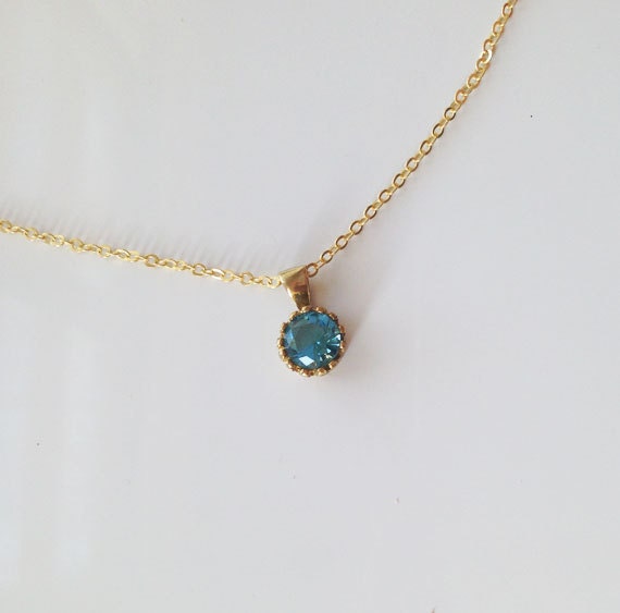 Blue Topaz Round Crown Delicate Chain Necklace - H.L.Jewelry