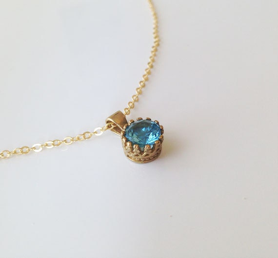 Blue Topaz Round Crown Delicate Chain Necklace - H.L.Jewelry