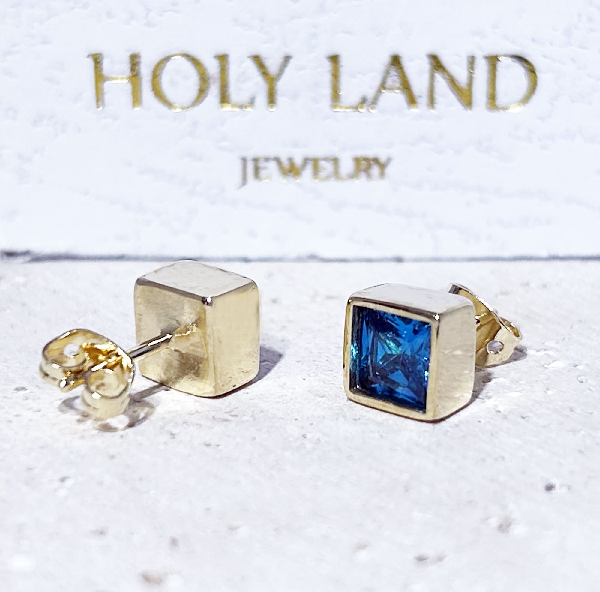 Blue Topaz Square Stone Simple Stud Earrings - H.L.Jewelry