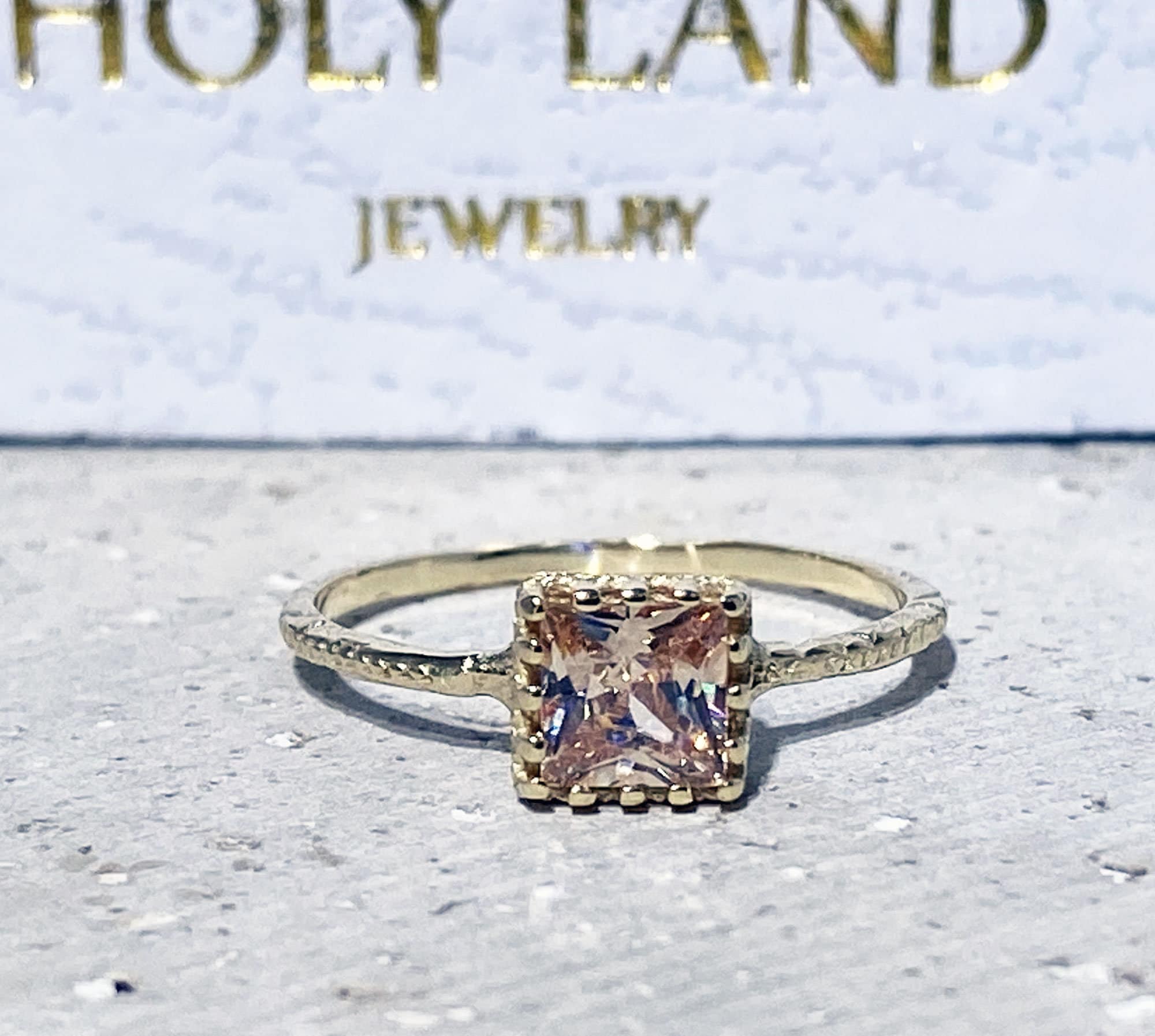 Citrine Square Stone Simple Hammered Band Ring - H.L.Jewelry