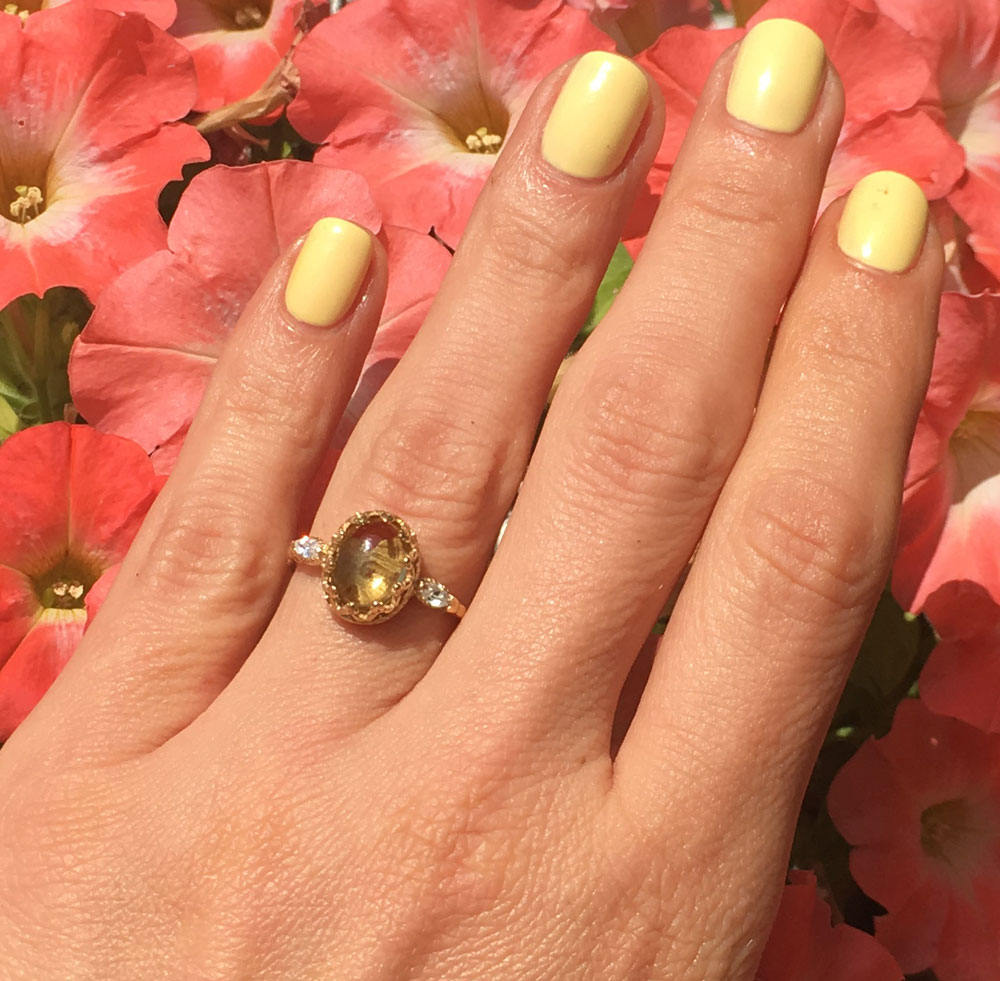 Citrine Vintage Oval Crown Ring with Clear Quartz Accents - H.L.Jewelry