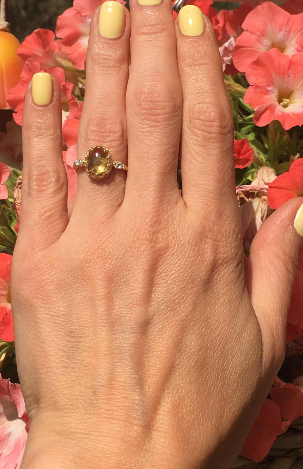 Citrine Vintage Oval Crown Ring with Clear Quartz Accents - H.L.Jewelry