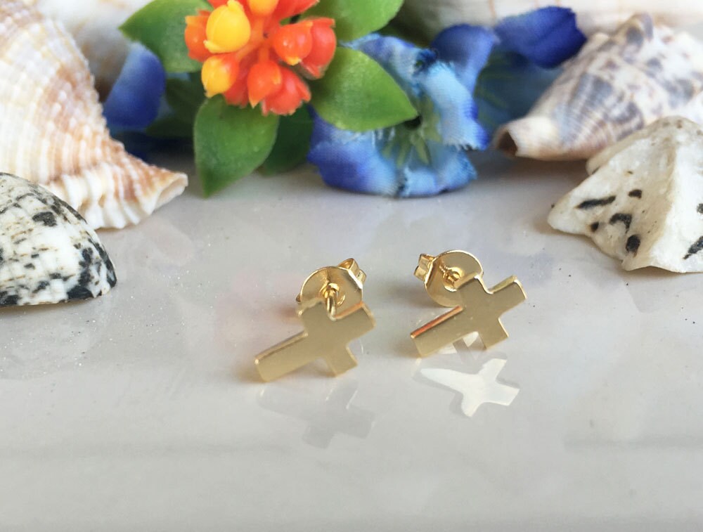 Cross Simple Small Stud Earrings - H.L.Jewelry