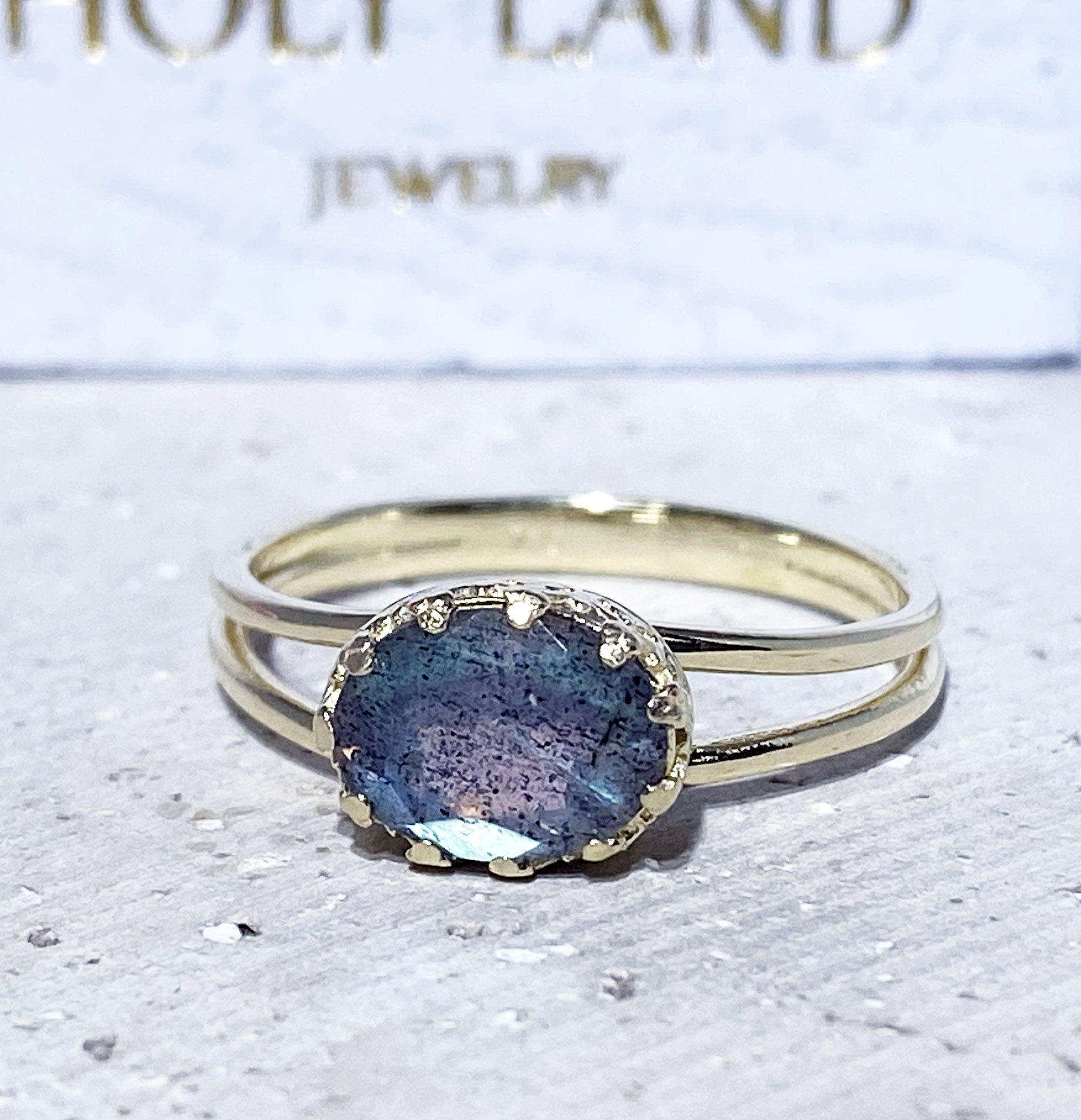 East West Labradorite Double Band Vintage Oval Crown Ring - H.L.Jewelry