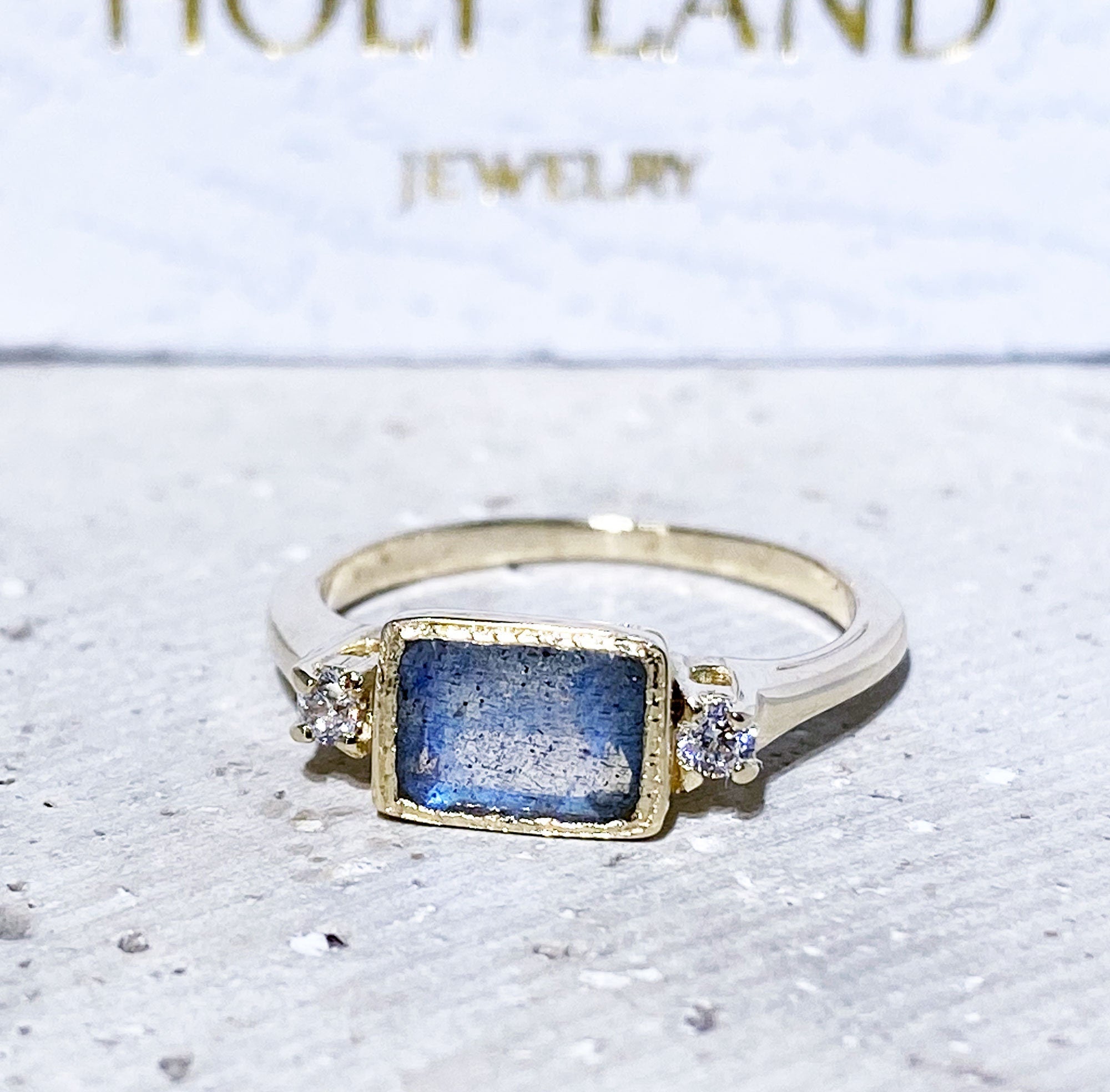 East-West Octagon Labradorite Ring with Clear Quartz Accents - H.L.Jewelry