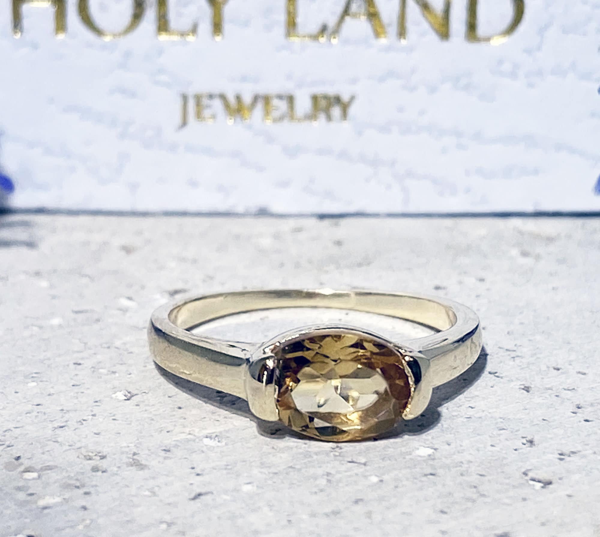 East-West Oval Citrine Simple Stacking Ring - H.L.Jewelry
