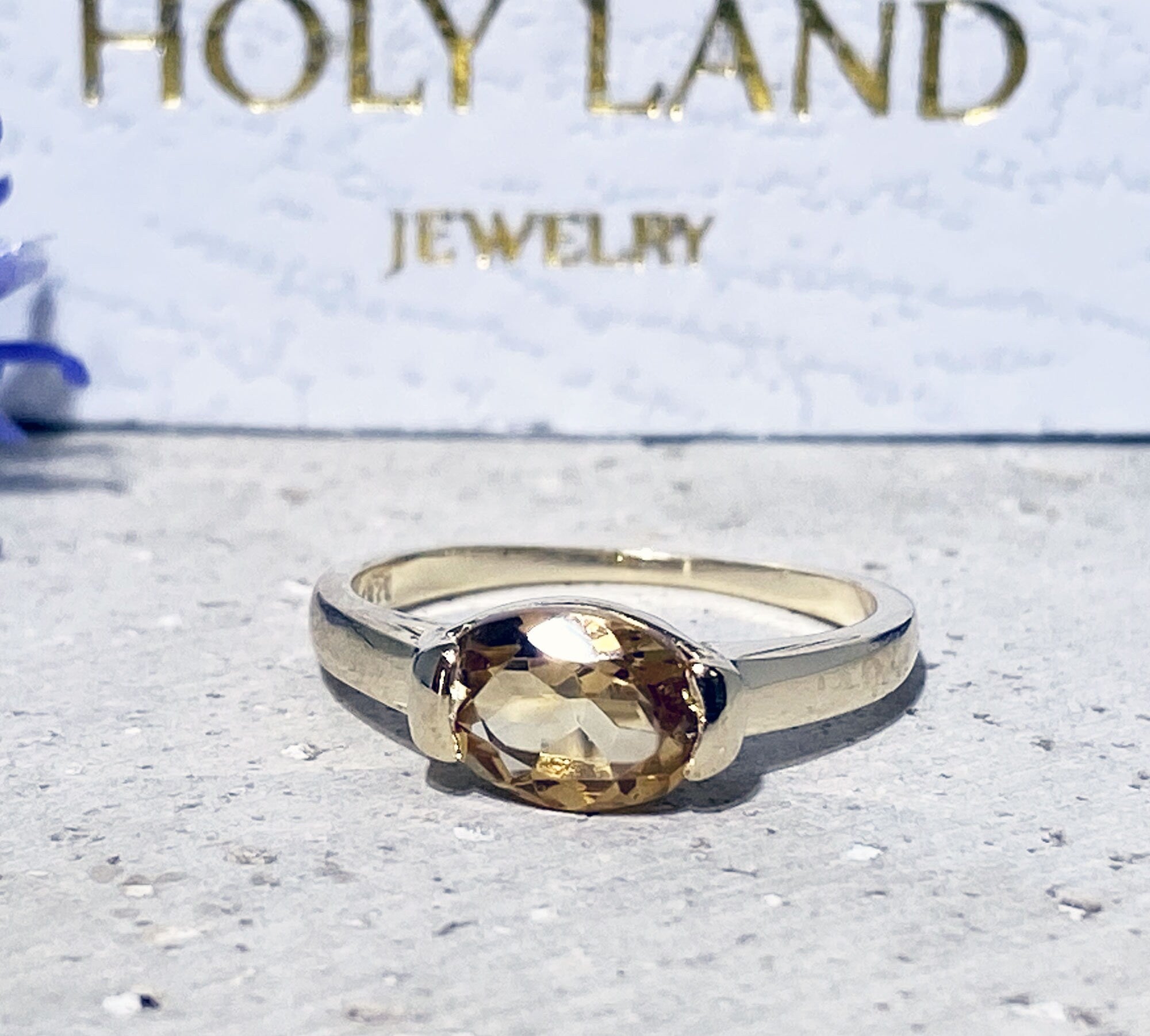East-West Oval Citrine Simple Stacking Ring - H.L.Jewelry