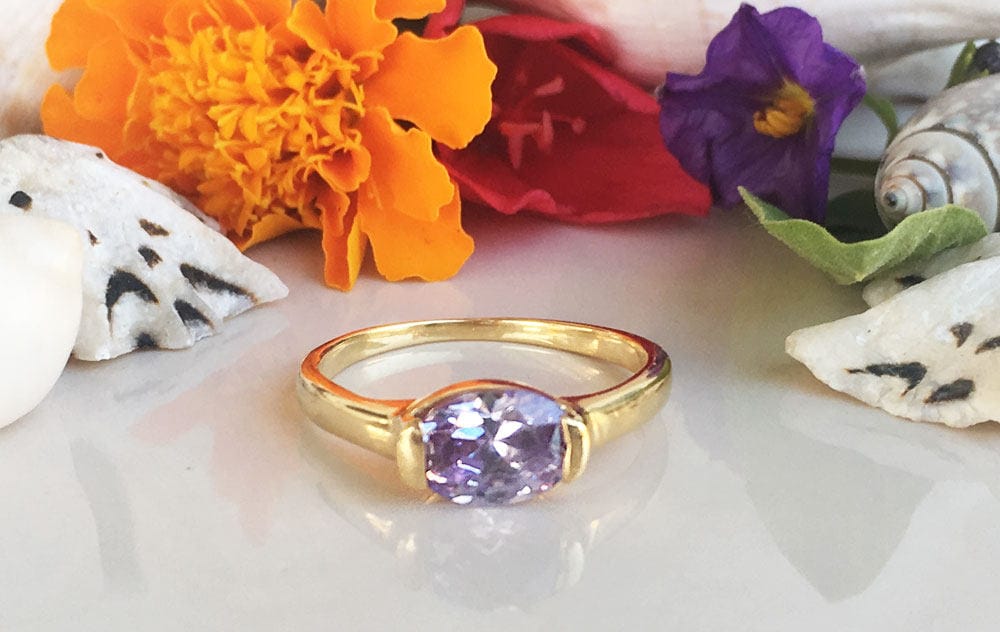 East-West Oval Lavender Amethyst Simple Stacking Ring - H.L.Jewelry
