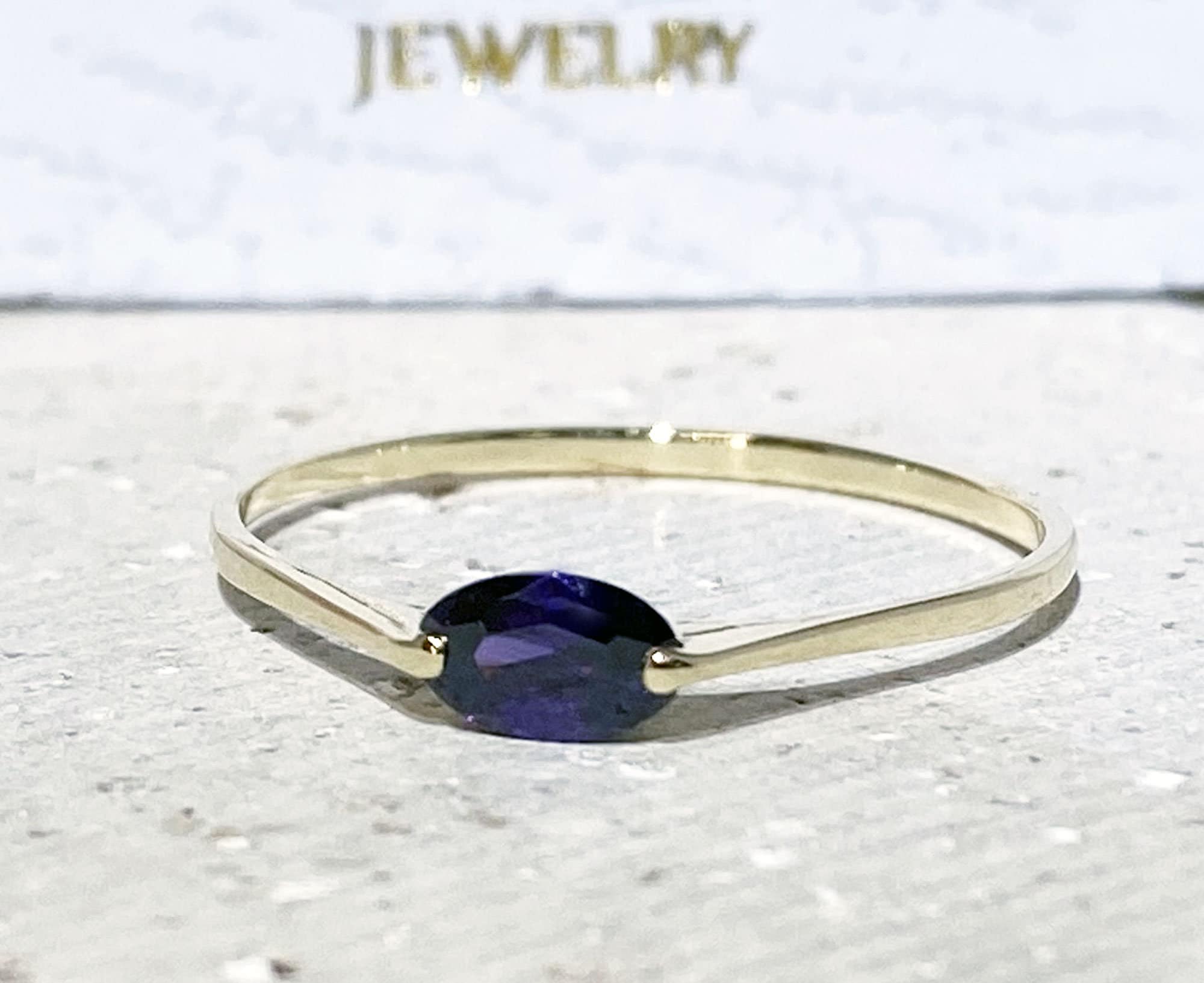 East-West Oval Purple Amethyst Stackable Simple Ring - H.L.Jewelry