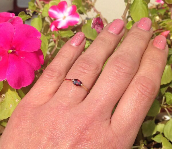 East-West Oval Red Garnet Simple Stackable Ring - H.L.Jewelry