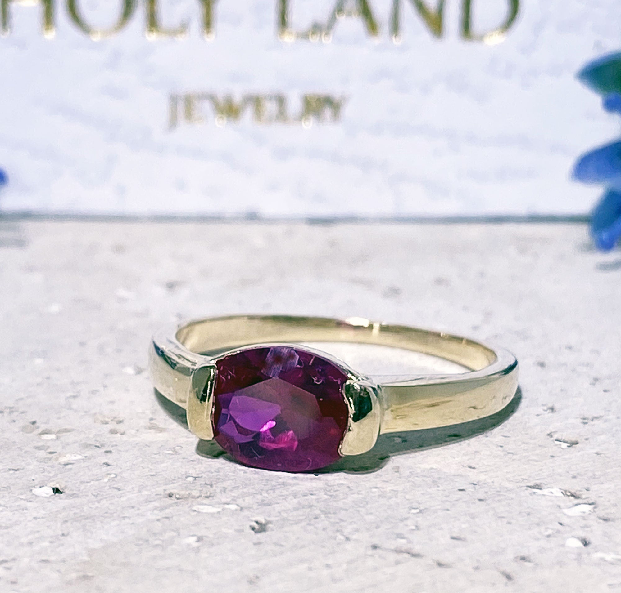 East-West Oval Ruby Simple Stackable Ring - H.L.Jewelry