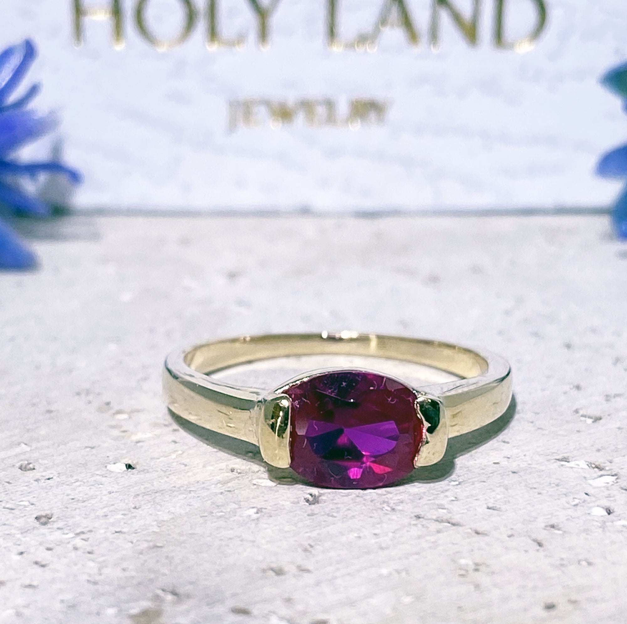 East-West Oval Ruby Simple Stackable Ring - H.L.Jewelry
