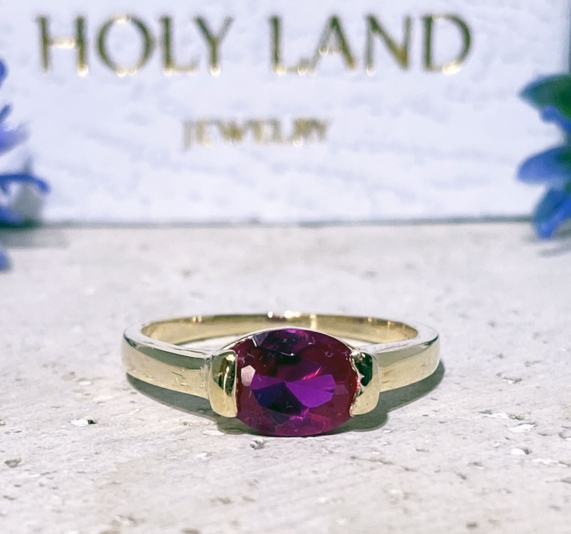 East-West Oval Ruby Simple Stackable Ring - H.L.Jewelry