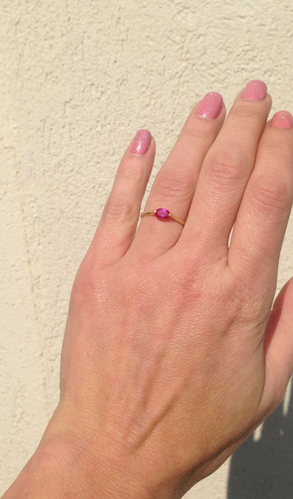 East-West Oval Ruby Simple Stacking Ring - H.L.Jewelry