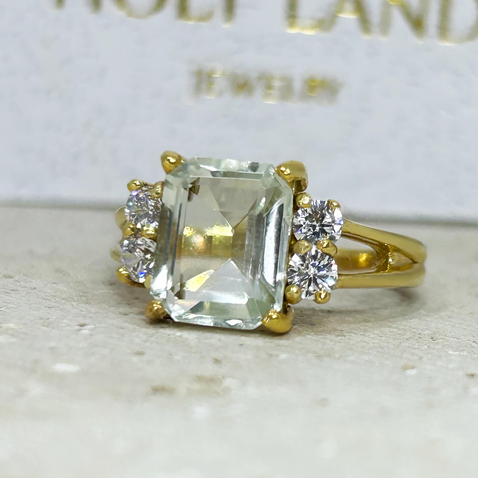 Emerald-Cut Green Amethyst Double Band Ring with Clear Quartz Accents - H.L.Jewelry