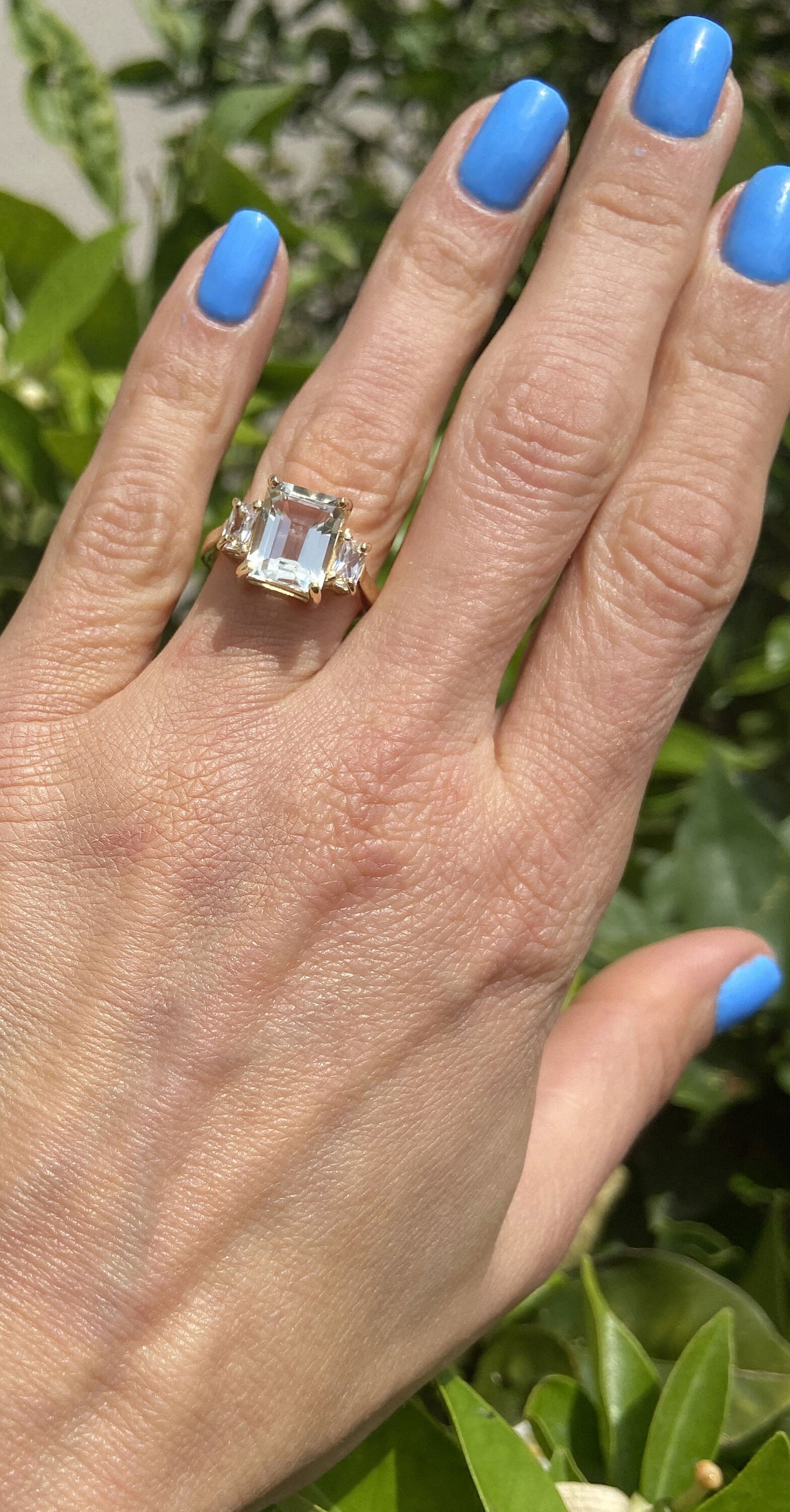 Emerald-Cut Green Amethyst Statement Ring with Clear Quartz Accents - H.L.Jewelry