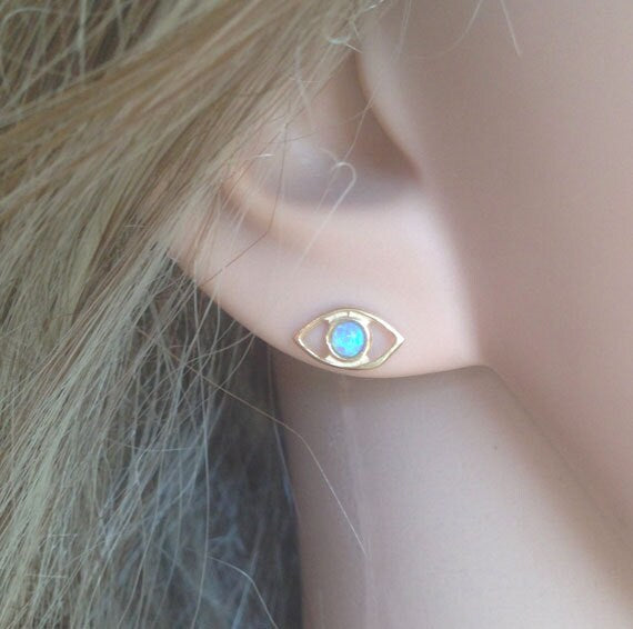 Evil Eye Simple Stud Earrings with Your Chosen Gemstone - H.L.Jewelry