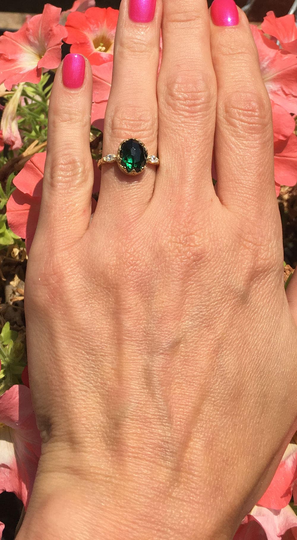 Green Tourmaline Vintage Oval Crown Ring with Clear Quartz Accents - H.L.Jewelry