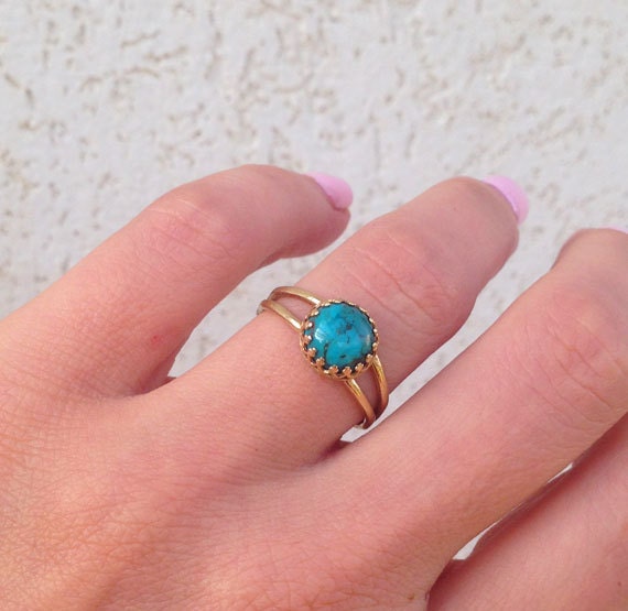 Green Turquoise Double Band Round Crown Ring - H.L.Jewelry