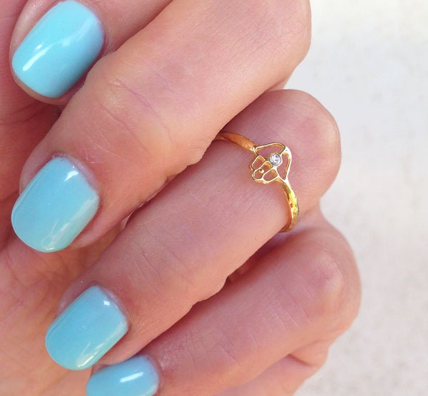 Hamsa Hand Simple Ring - Symbol of Protection - H.L.Jewelry