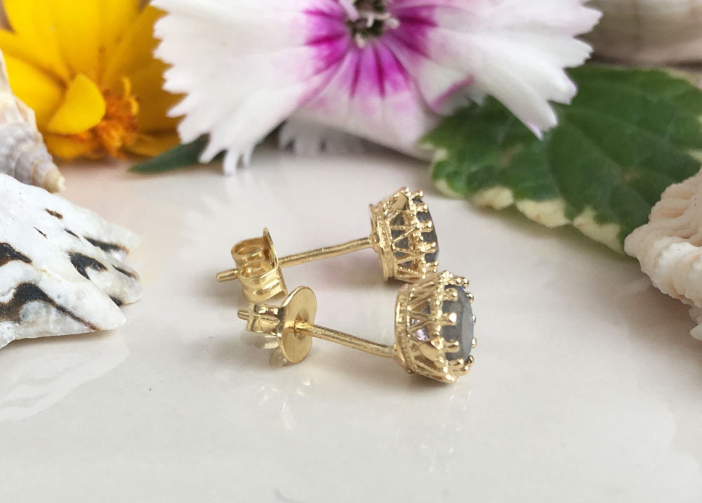 Labradorite Simple Round Stud Earrings - H.L.Jewelry