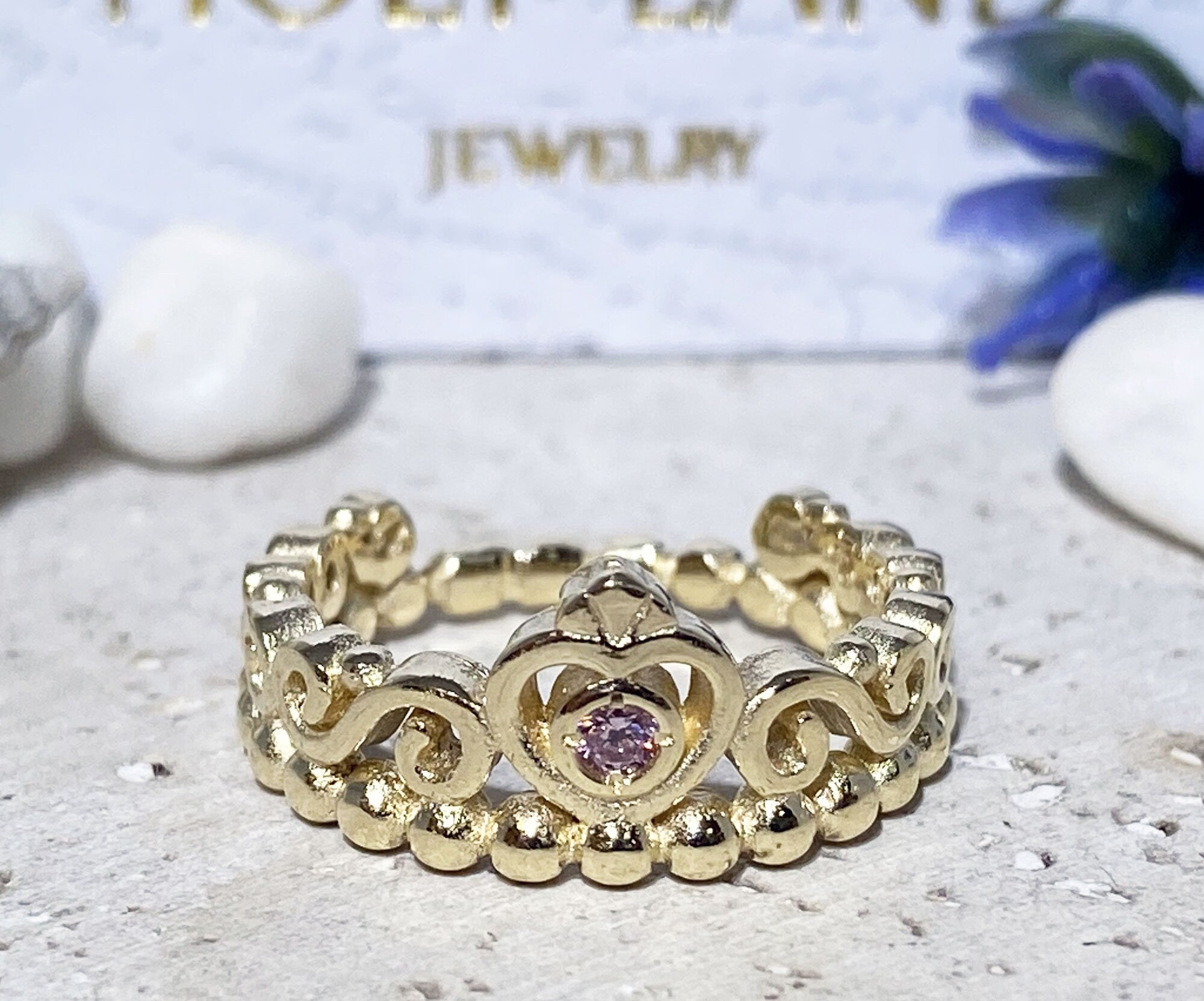 Lace Crown Princess Ring with Any Birthstone of Your Choice - H.L.Jewelry