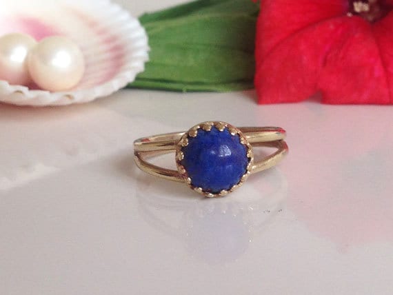 Lapis Lazuli Double Band Round Crown Ring - H.L.Jewelry