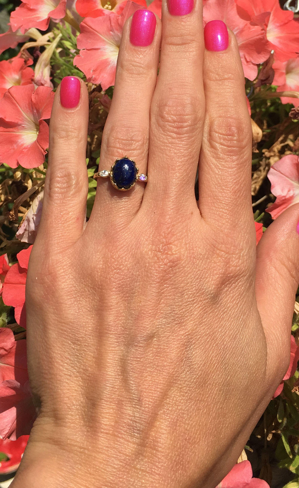 Lapis Lazuli Vintage Oval Crown Ring with Clear Quartz Accents - H.L.Jewelry