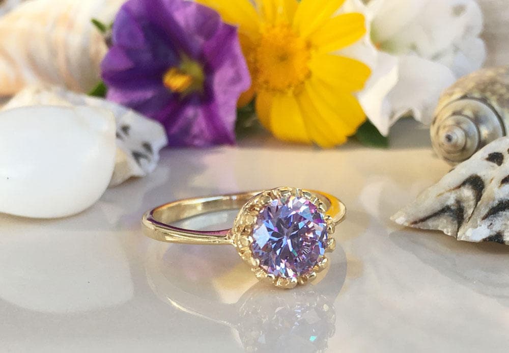 Lavender Amethyst Gemstone Round Crown Ring - H.L.Jewelry
