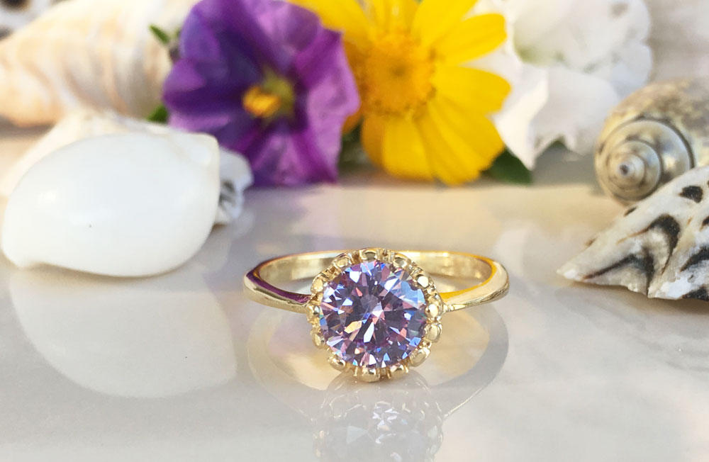 Lavender Amethyst Gemstone Round Crown Ring - H.L.Jewelry